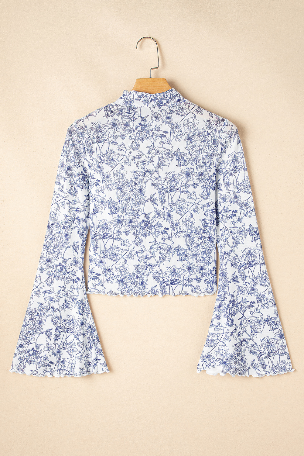 Top Corto Celeste Floral Manga Campana Malla - Image 6