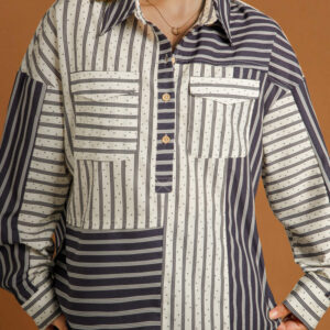 Blusa Negro a Rayas Con Botones