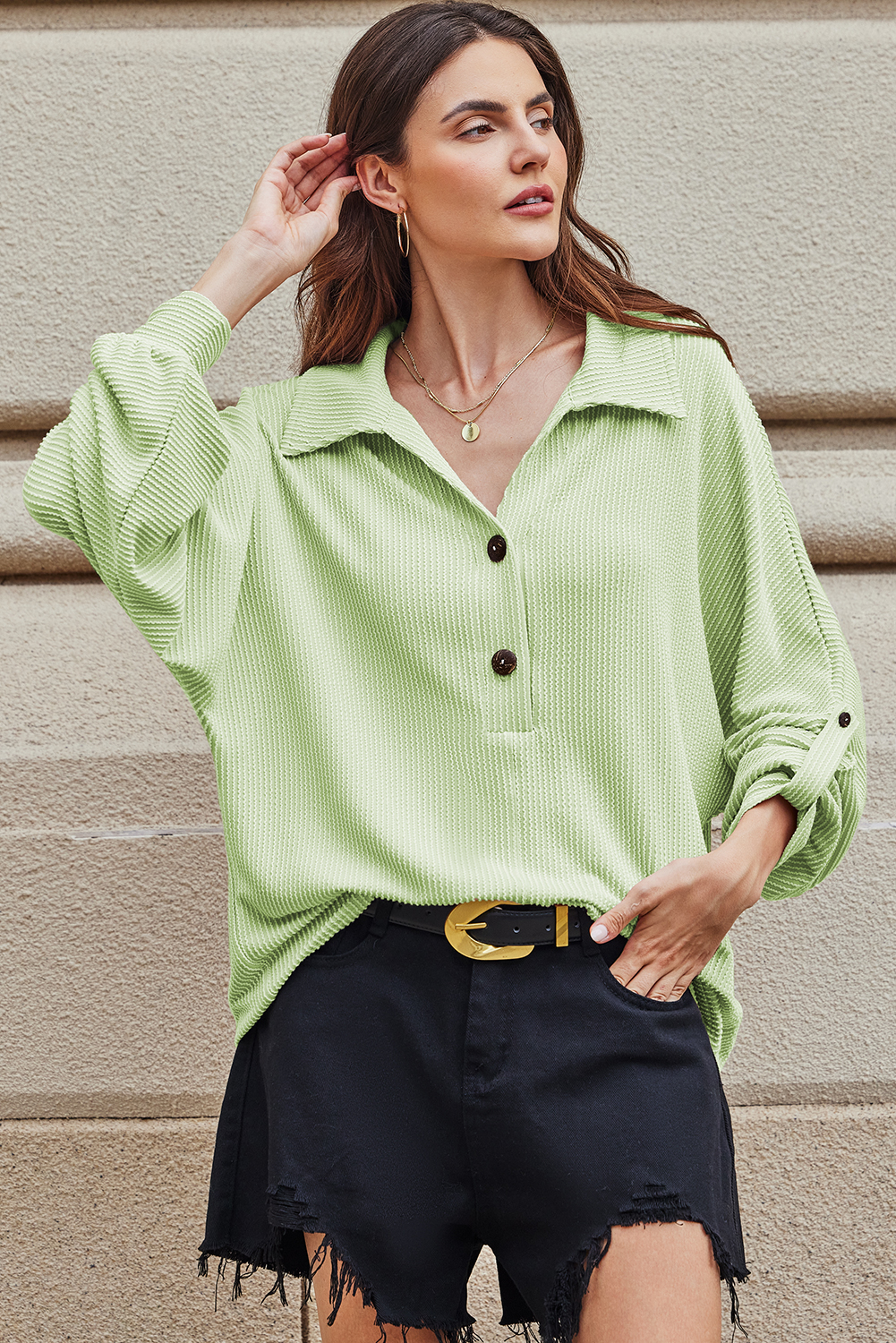 Top Aqua Acanalado Oversize Con Cuello - Image 2