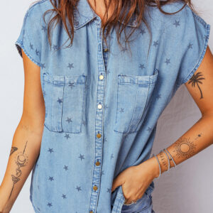 Camisa Celeste Estilo Jean Manga Corta