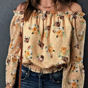 Top Corto Amarillo Floral Manga Campana