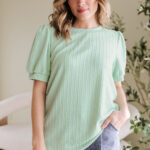 Blusa Verde Neblina Con Textura Manga Abullonada