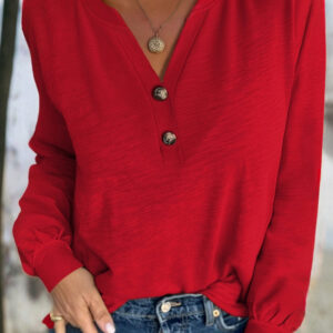 Top Rojo Intenso Con Botones Escote V