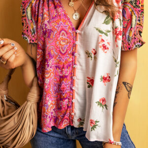 Blusa Multicolor Floral Manga Corta
