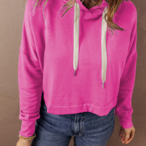 Hoodie Rosa Suave Hombro Caído Corto