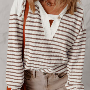 Hoodie Caqui a Rayas Escote V