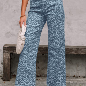Jean Celeste Animal Print Leopardo Deshilachado Borde