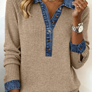 Top Beige Acanalado Con Cuello