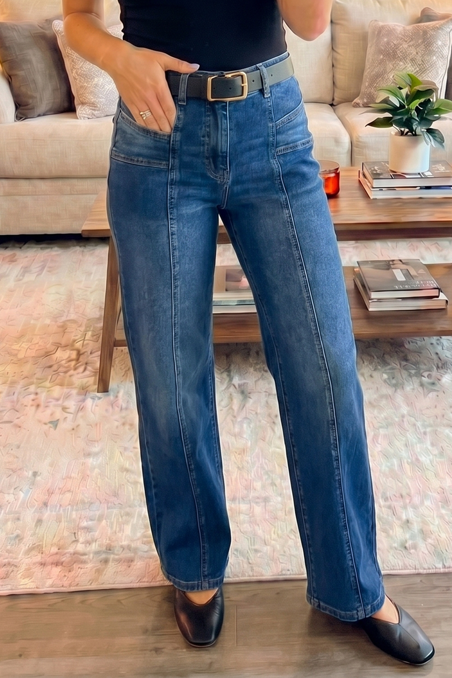 Jean Celeste Tailored Con Costura Detalle Relajado - Image 3