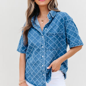Camisa Azul Ocaso Con Textura Manga Corta