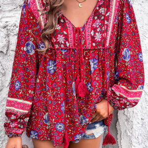 Blusa Rojo Floral Manga Larga