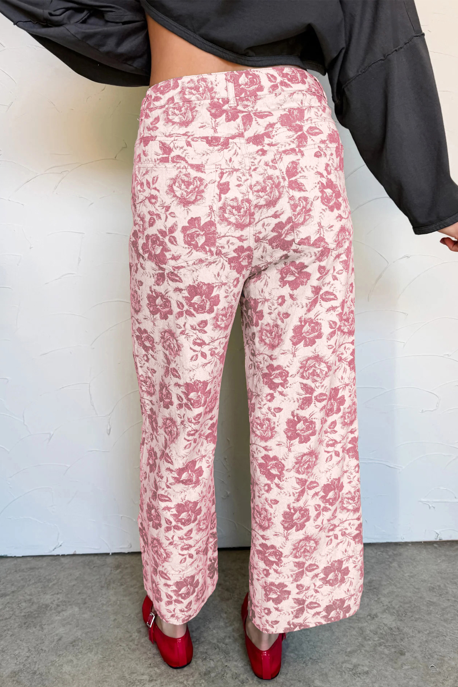 Jean Rosa Vintage Floral Estampado Relajado Pantalón - Image 2