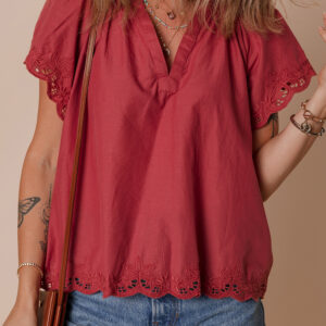 Blusa Rosa Dahlia Floral Manga Corta Escote V