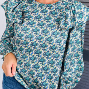 Blusa Verde Estampado Abstracto Manga Abullonada