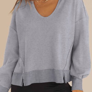 Buzo Gris Tejido Waffle Escote V