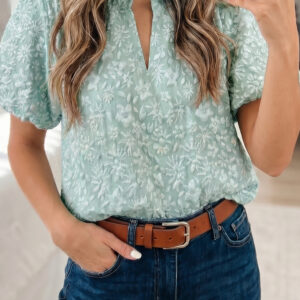 Blusa Azul Islandia Floral Manga Abullonada
