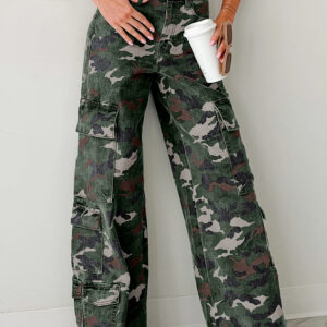 Pantalón Verde Camuflado Cargo Pierna Ancha