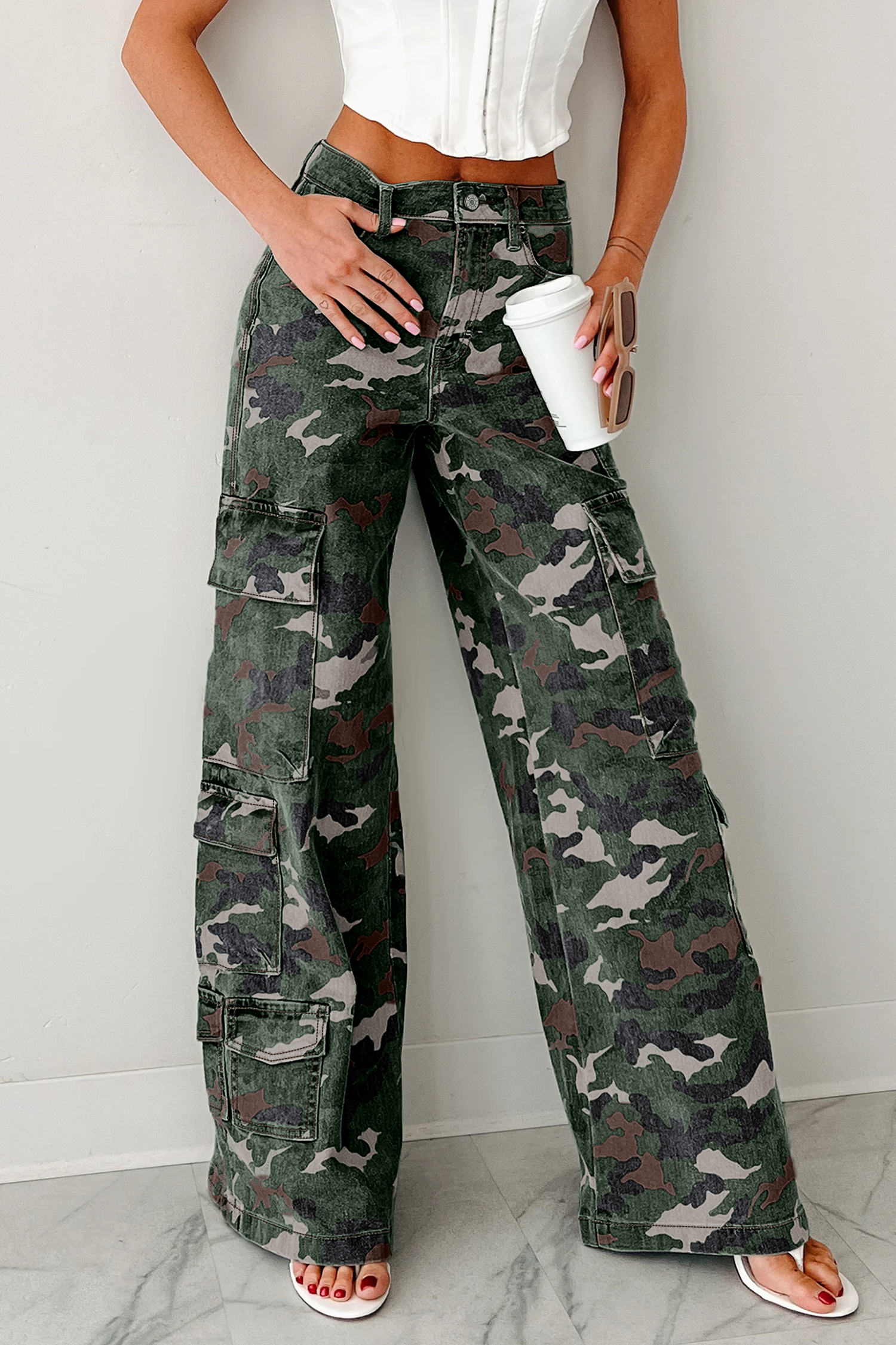 Pantalón Verde Camuflado Cargo Pierna Ancha