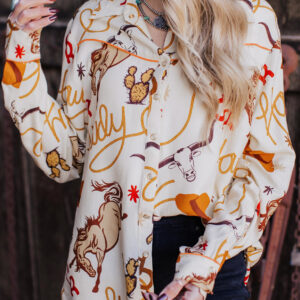 Camisa Beige Estilo Western Suelta