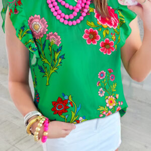Blusa Verde Floral Manga Volado