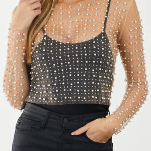 Top Corto Damasco Perlas y Strass Malla