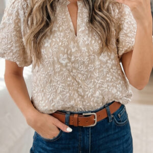 Blusa Beige Floral Manga Abullonada
