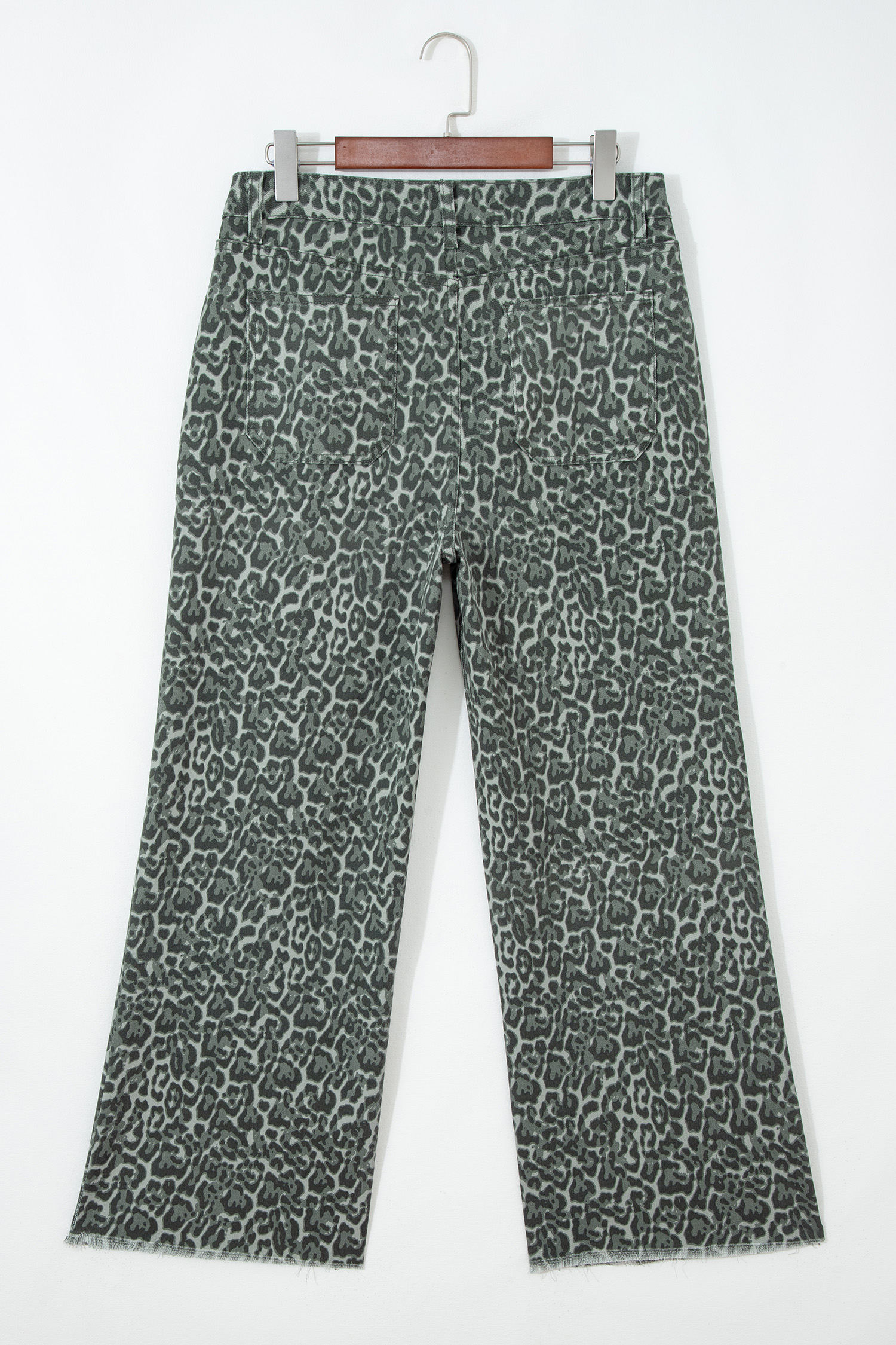 Jean Gris Animal Print Leopardo Deshilachado Borde Pierna - Image 6