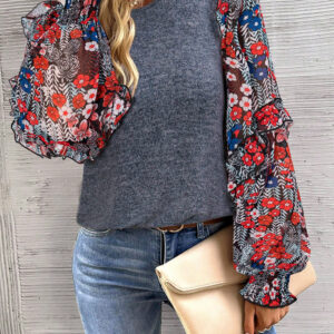 Blusa Azul Con Volados Cuello Redondo