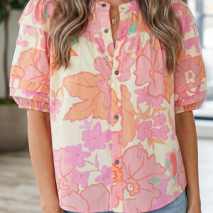 Camisa Rosa Con Botones Manga Corta