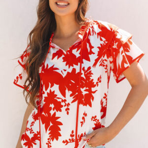 Blusa Rojo Con Volados Escote V