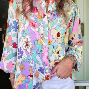 Camisa Rosa Floral Manga Larga