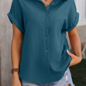 Camisa Verde Azulado A Rayas Manga Corta