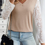 Top Beige Avena Encaje Escote V