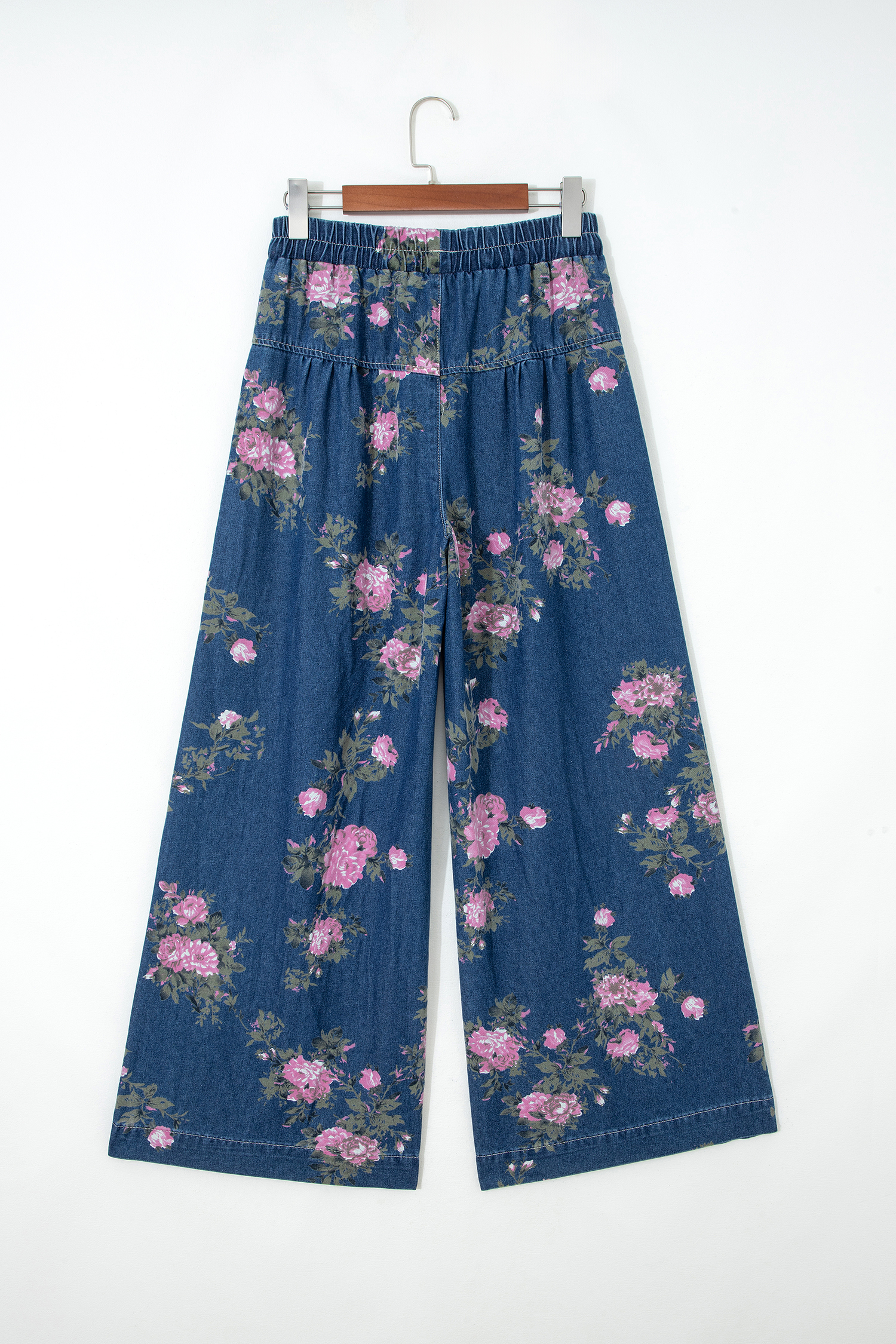 Jean Azul Retro Floral Estampado Con Atado Elástico Cintura - Image 4