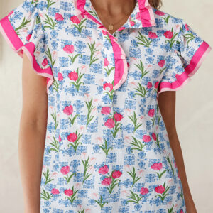 Blusa Rosa Con Botones Manga Volado