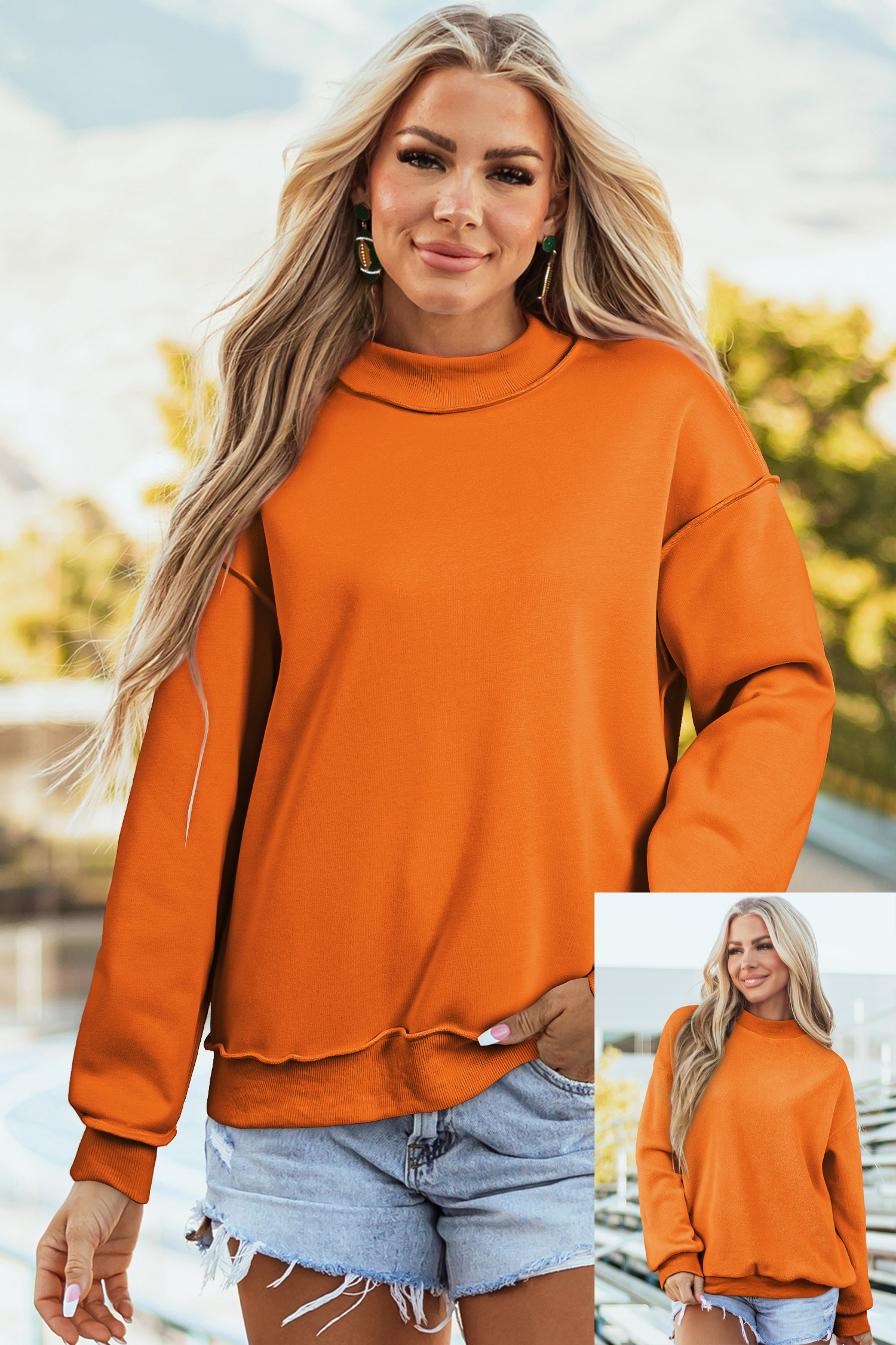 Buzo Naranja Hombro Caído Oversize Cuello Alto