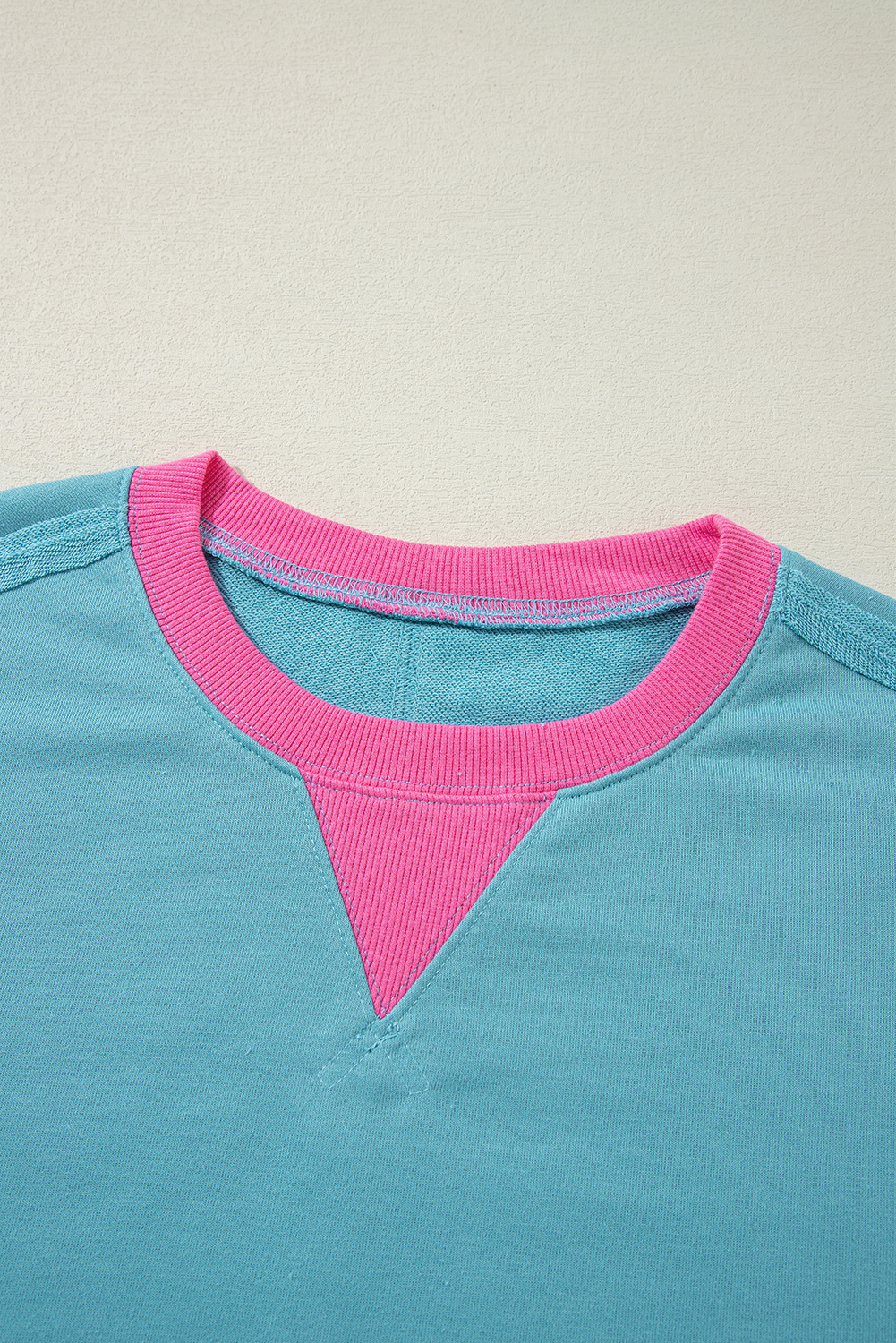 Buzo Azul Claro Patchwork Suelto Cuello Redondo - Image 6