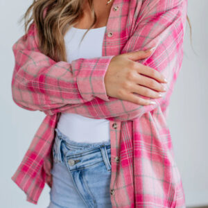 Camisa Rosa Suave Escocés Manga Larga