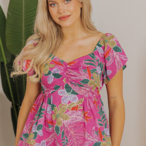 Blusa Violeta Floral Manga Volado