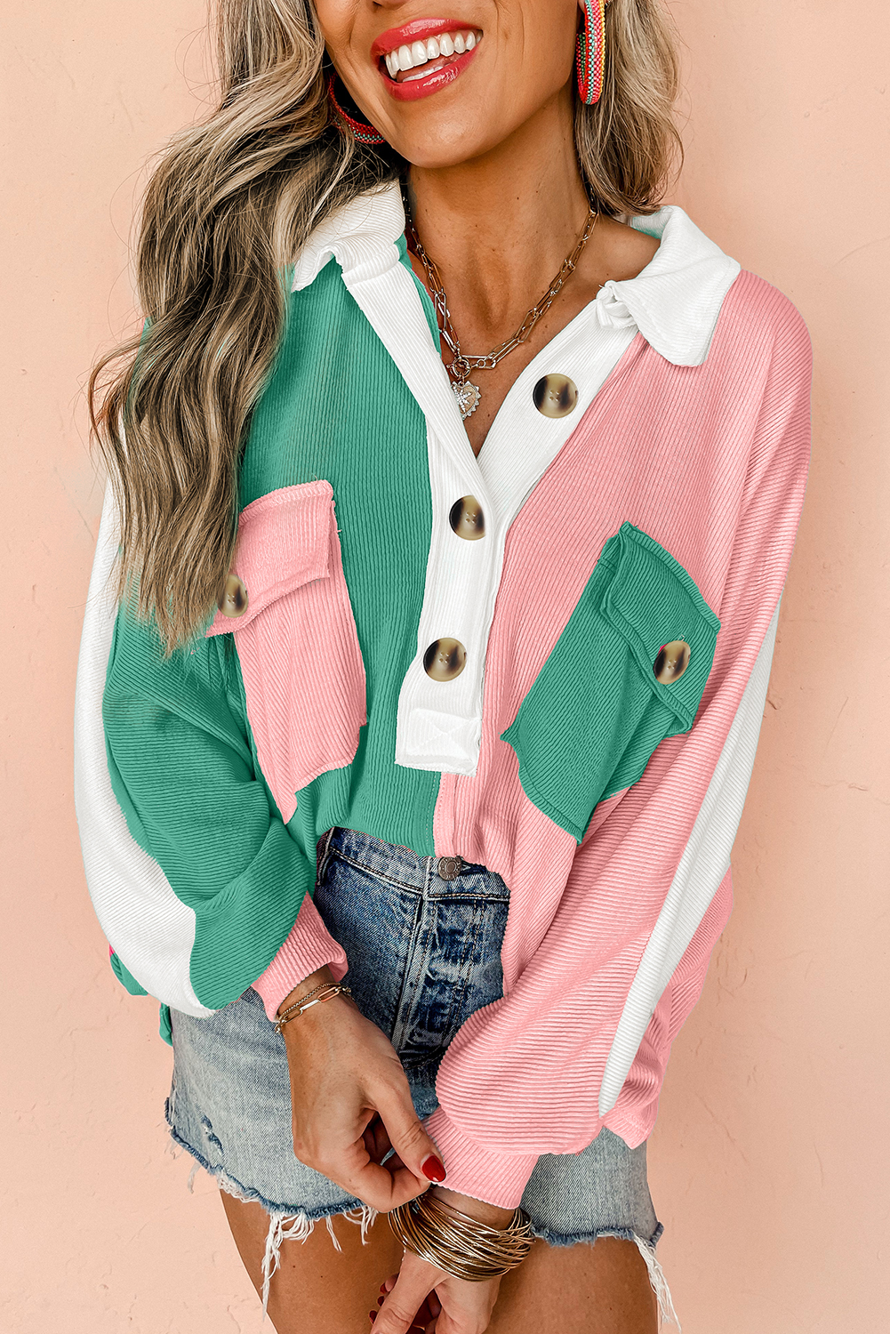 Buzo Rosa Combinado Oversize Con Cuello