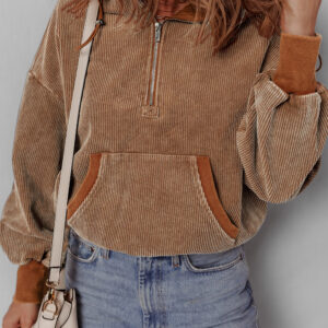 Hoodie Castaño Corderoy Con Cierre