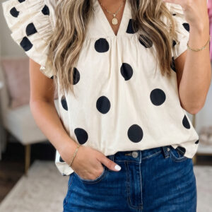 Blusa Damasco Con Volados Manga Corta Escote V