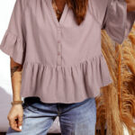 Blusa Rosa Sepia Con Volados Suelta Escote V