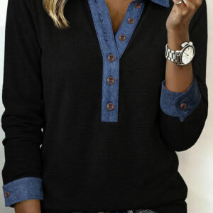 Top Negro Con Botones Con Cuello