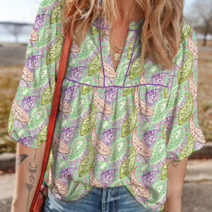 Blusa Verde Boho Manga Abullonada