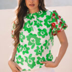 Blusa Verde Floral Manga Corta