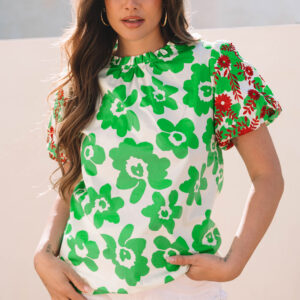 Blusa Verde Floral Manga Corta