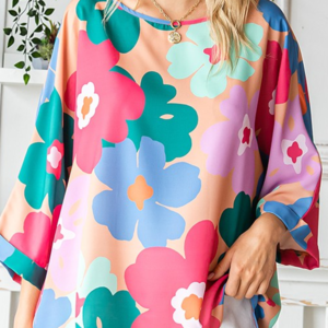 Blusa Rosa Floral Manga Pulsera Oversize