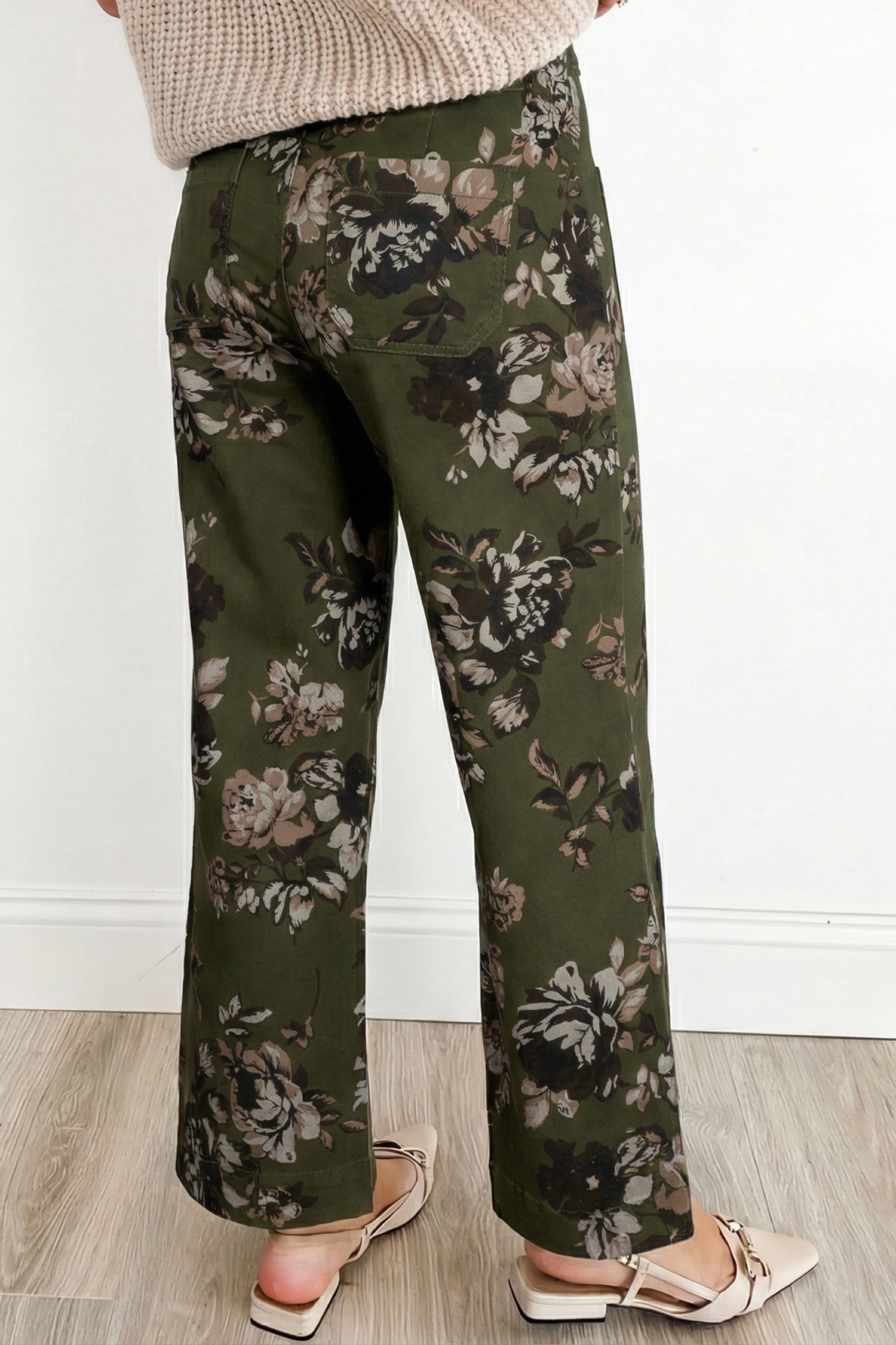 Jean Verde Vintage Floral Estampado Cuadrado Aplicado - Image 2