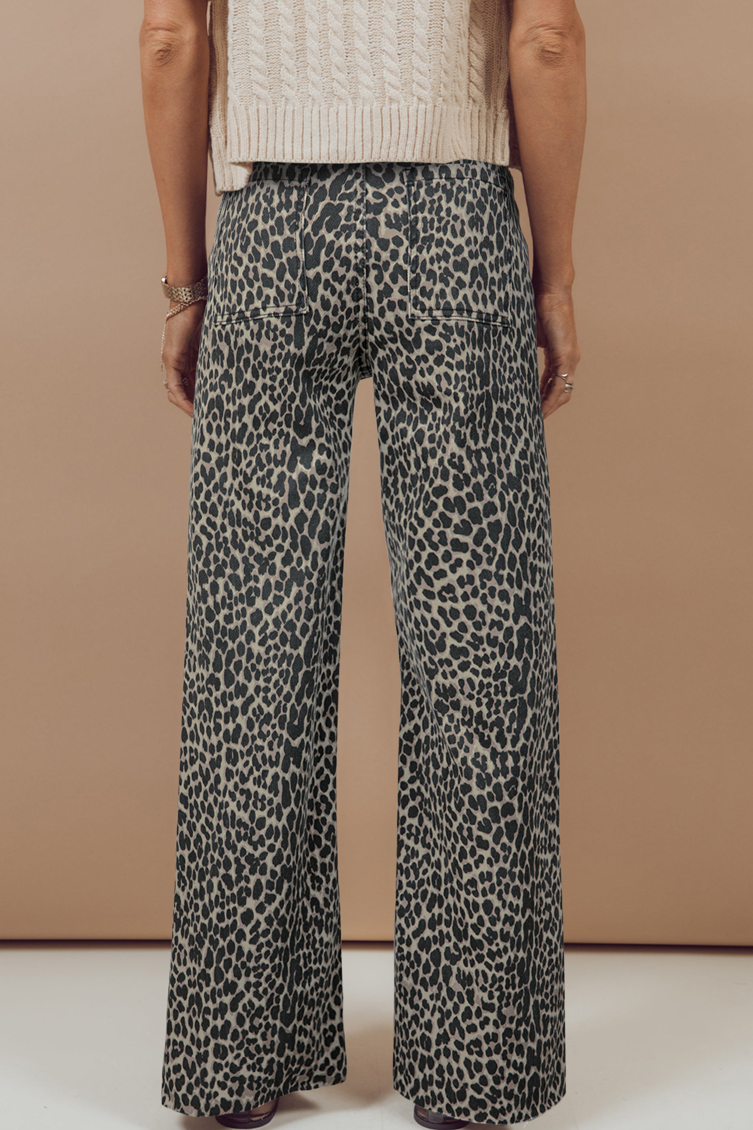 Jean Negro Animal Print Leopardo Estampado Pierna Ancha - Image 2